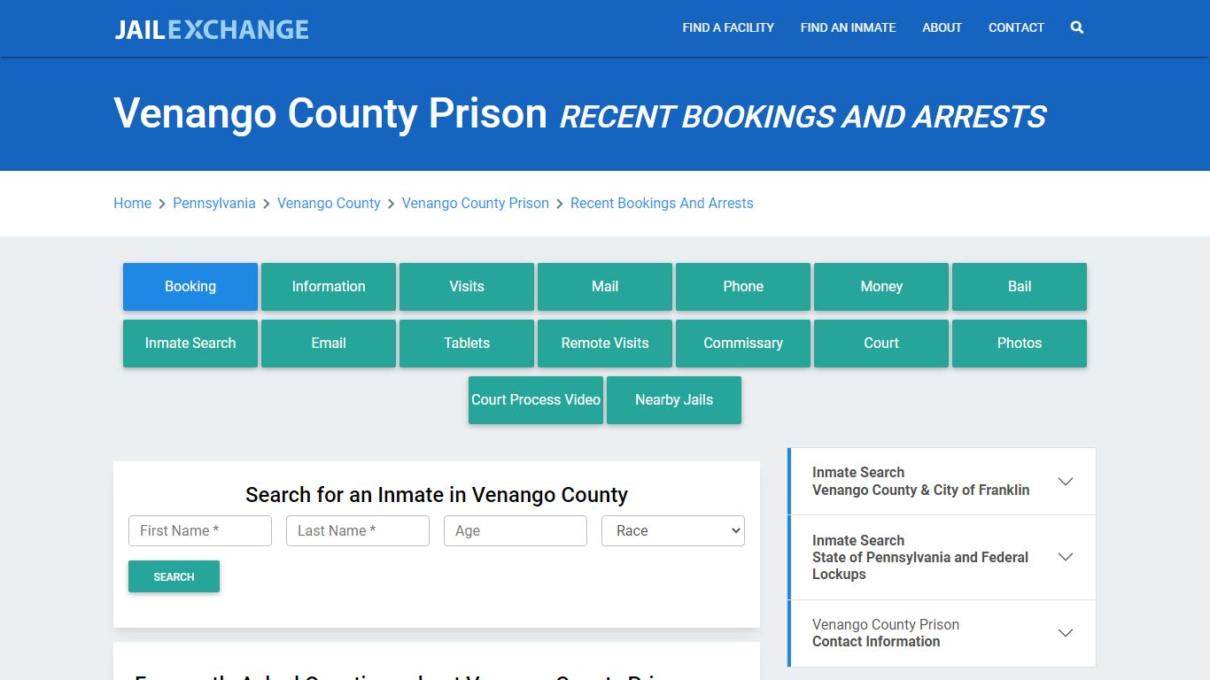 Venango County Prison Recent Bookings And Arrests - Jail Exchange