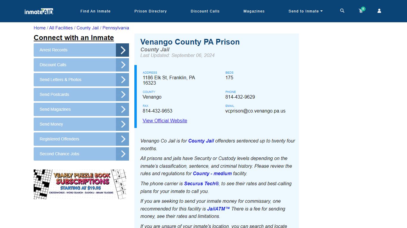 Venango County PA Prison - Inmate Locator